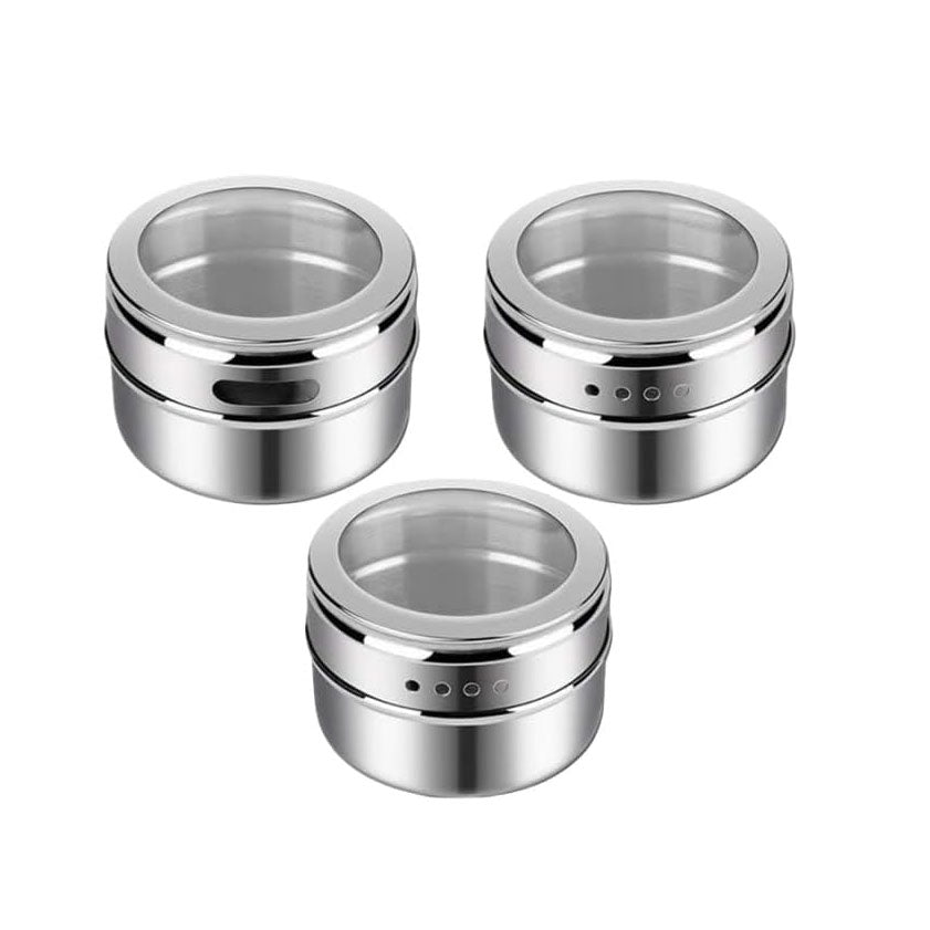 🧂 Stainless Steel Magnetic Spice Tins Set with Transparent Lid