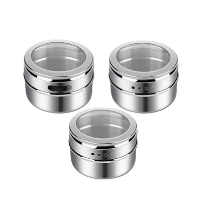 🧂 Stainless Steel Magnetic Spice Tins Set with Transparent Lid