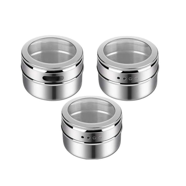 🧂 Stainless Steel Magnetic Spice Tins Set with Transparent Lid