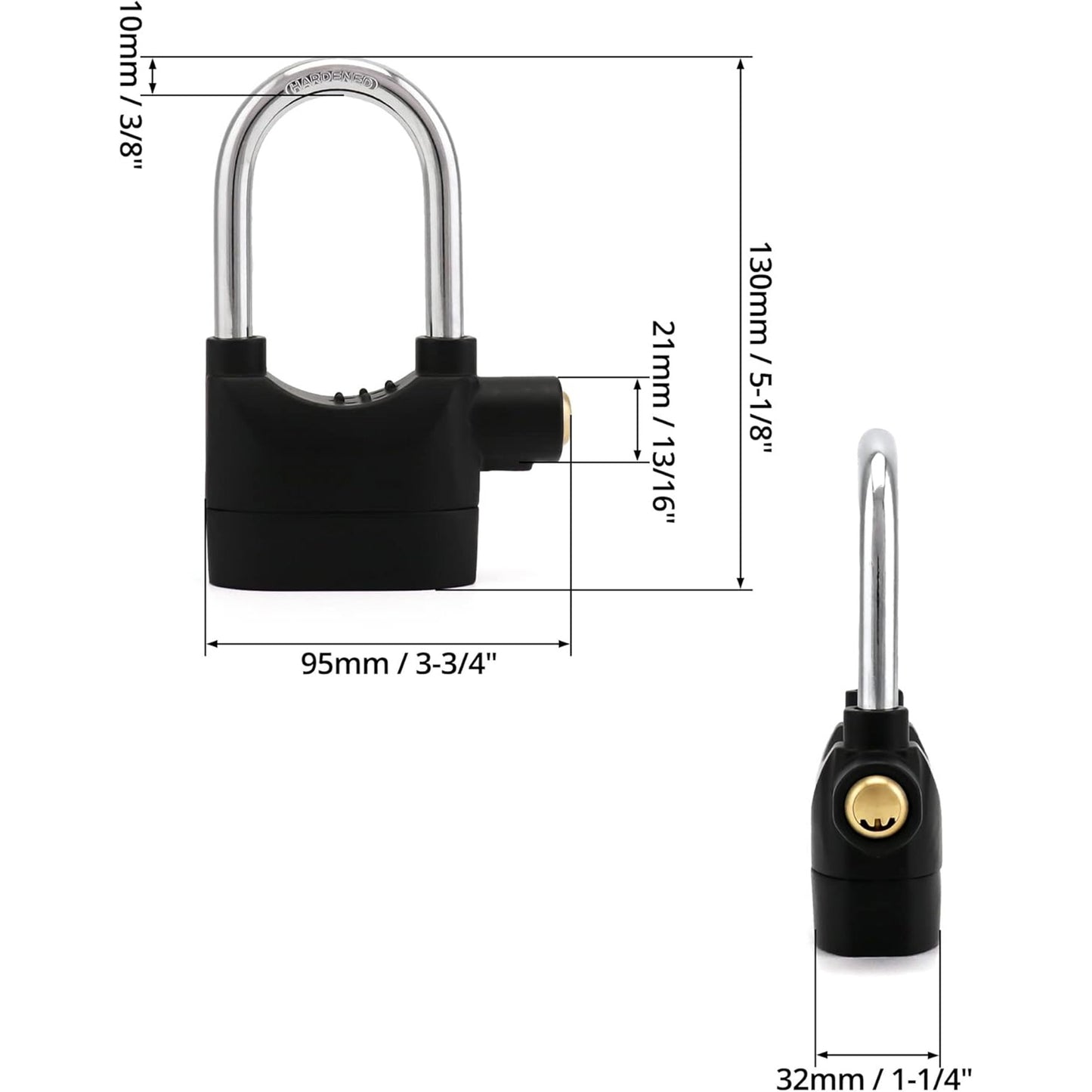 Alarm Hanging Lock, 110db Outdoor Stainless Steel Door Alarm Lock, Includes 3 Keys,