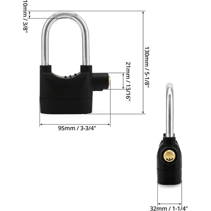 Alarm Hanging Lock, 110db Outdoor Stainless Steel Door Alarm Lock, Includes 3 Keys,