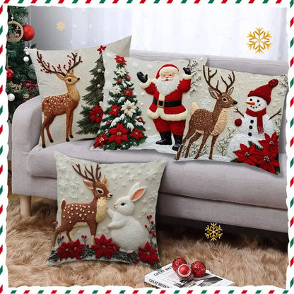4PCS Unisex Super Soft Square Short Plush Christmas Throw Pillow Set