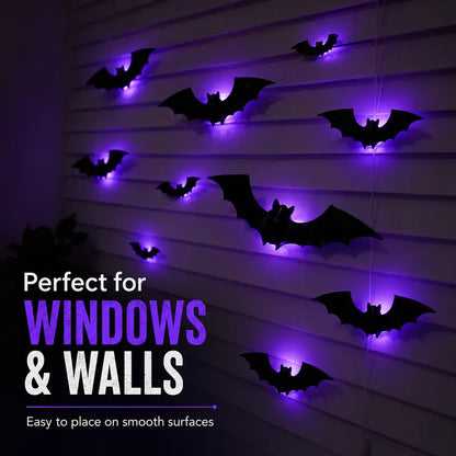 12PCS 3D Bat Light LED Decorations, 12pcs Halloween Spooky Ornaments
