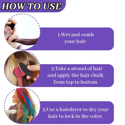 Washable Temporary Hair Chalk Set - Portable