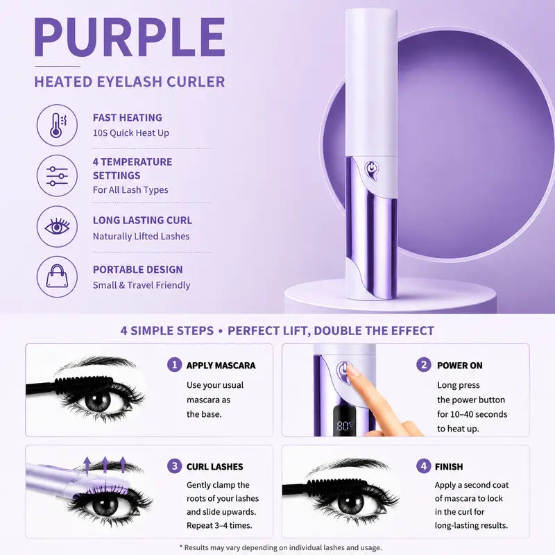Heated Eyelash Curler, USB Rechargeable Electric Eyelash Curler with LED Temperature Display
