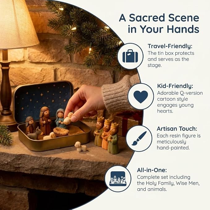 Religious Pocket-Size Mini Nativity Scene Set with Box