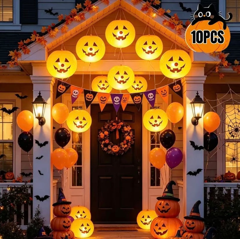 10-Pack Indoor/Outdoor Halloween Pumpkin-Shaped Latex Balloon Decorations
