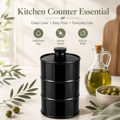 Black Barrel Shaped Stainless Steel Oil Dispenser Bottle