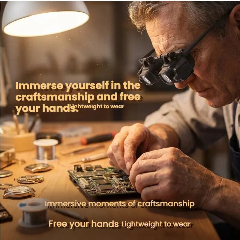Head-mounted binocular magnifier with light