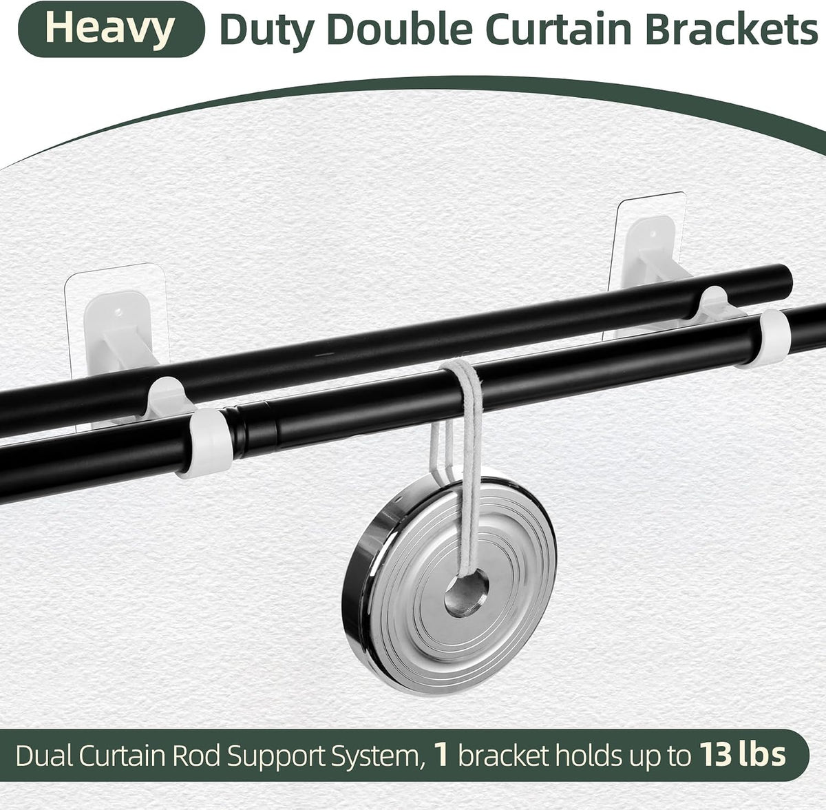 2-Pack No-Drill Double Curtain Rod Brackets