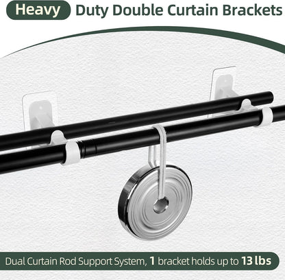 2-Pack No-Drill Double Curtain Rod Brackets