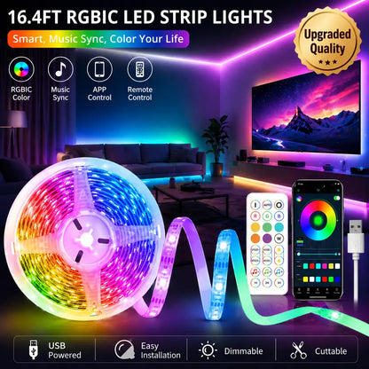 Upgraded Quality RGBIC LED Strip Lights - App & Remote Control