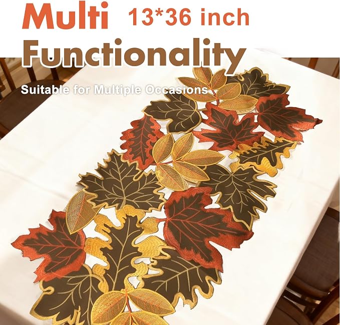 Fall Leaf Embroidered Table Runner