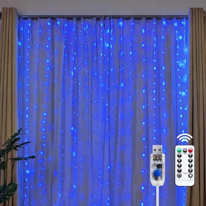 300LED USB-Powered Curtain Fairy Lights with Remote Control