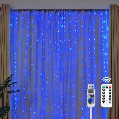 300LED USB-Powered Curtain Fairy Lights with Remote Control