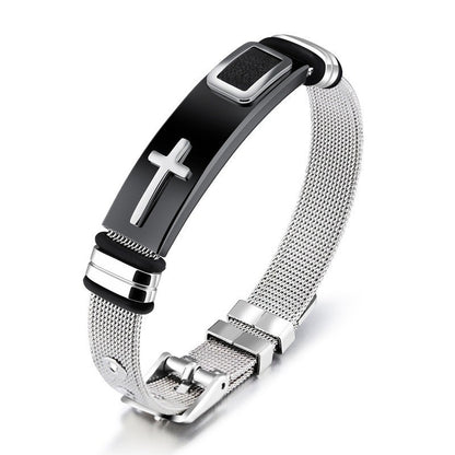Stylish Adjustable Stainless Steel Mesh Cross-Charm Bracelet