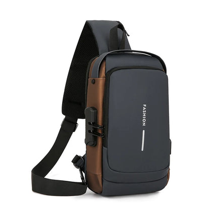 Travel Sling Bag Waterproof Crossbody Bag with Combination Lock Anti-Theft PU Leather Chest Bag