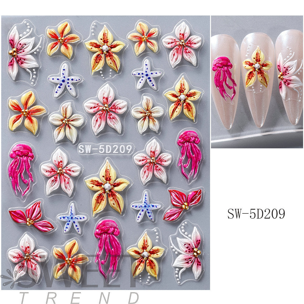 5-Piece Set of Summer Floral Nail Art Stickers