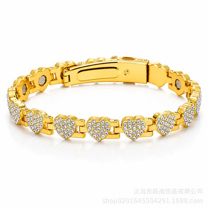 Women's Rose Gold-Tone Heart Link Bracelet with Crystal Accents