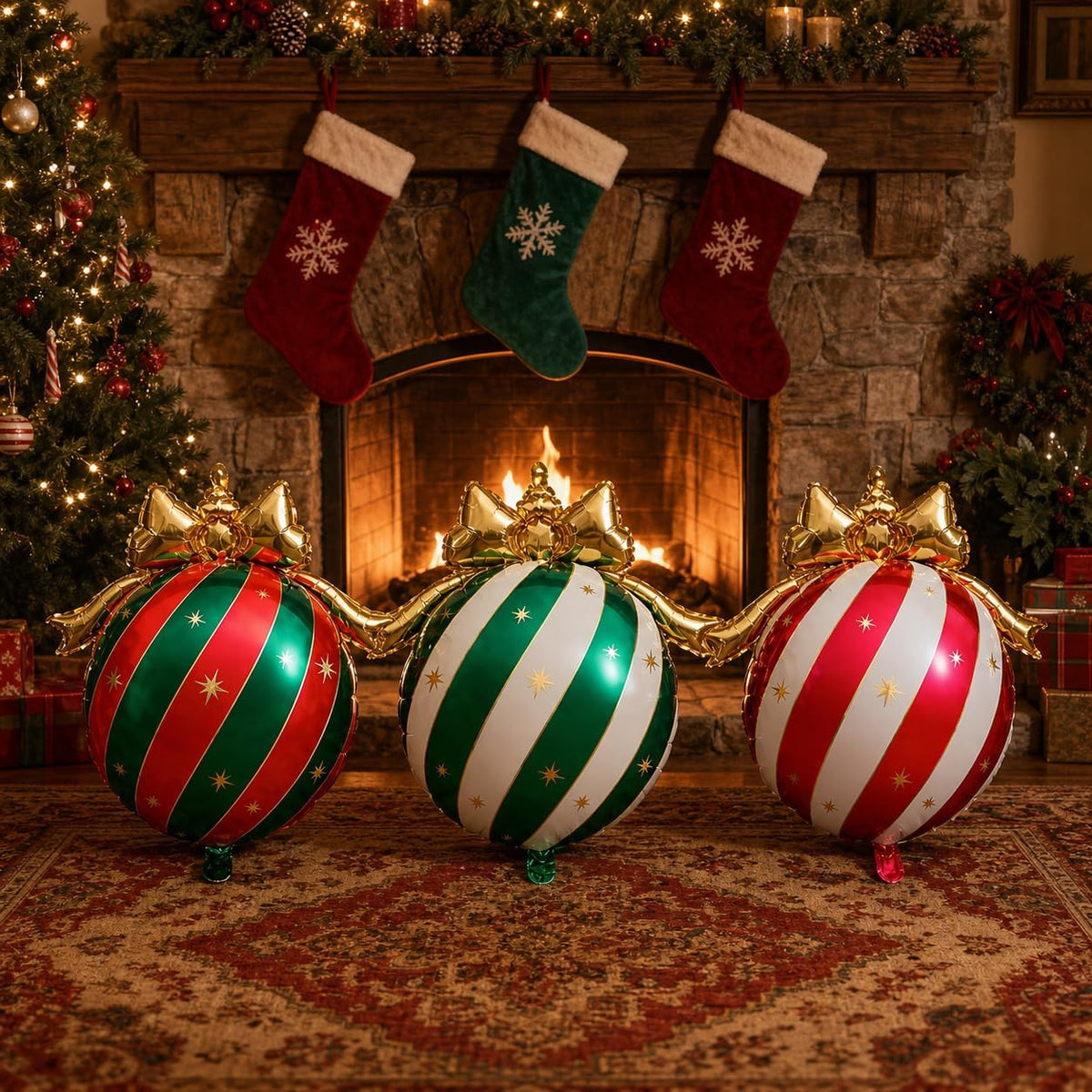 10PCS Christmas Bow Ornament Foil Balloons Set