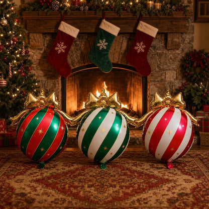 10PCS Christmas Bow Ornament Foil Balloons Set