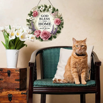 God Bless This Home Floral Round Door Sign