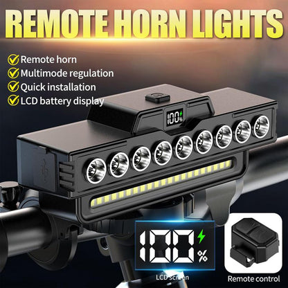 USB Rechargeable Bicycle Headlight with 9LED Horn, Digital LED Display