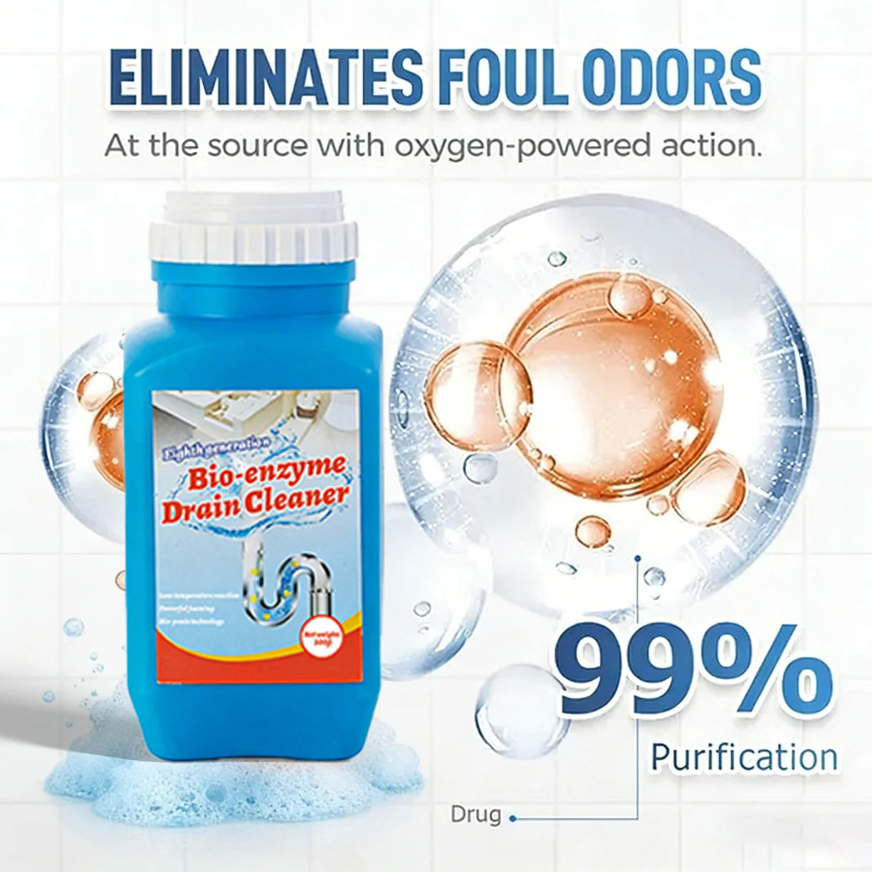 Rapid Foaming Pipe Dredging Agent for Kitchen Sink, Bathtub & Toilet Clogs