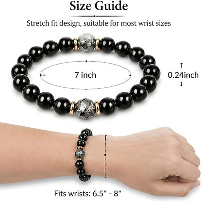 Obsidian & Black Tourmaline Bracelet - Manifestation & Protection Prosperity Crystal Beads Jewelry