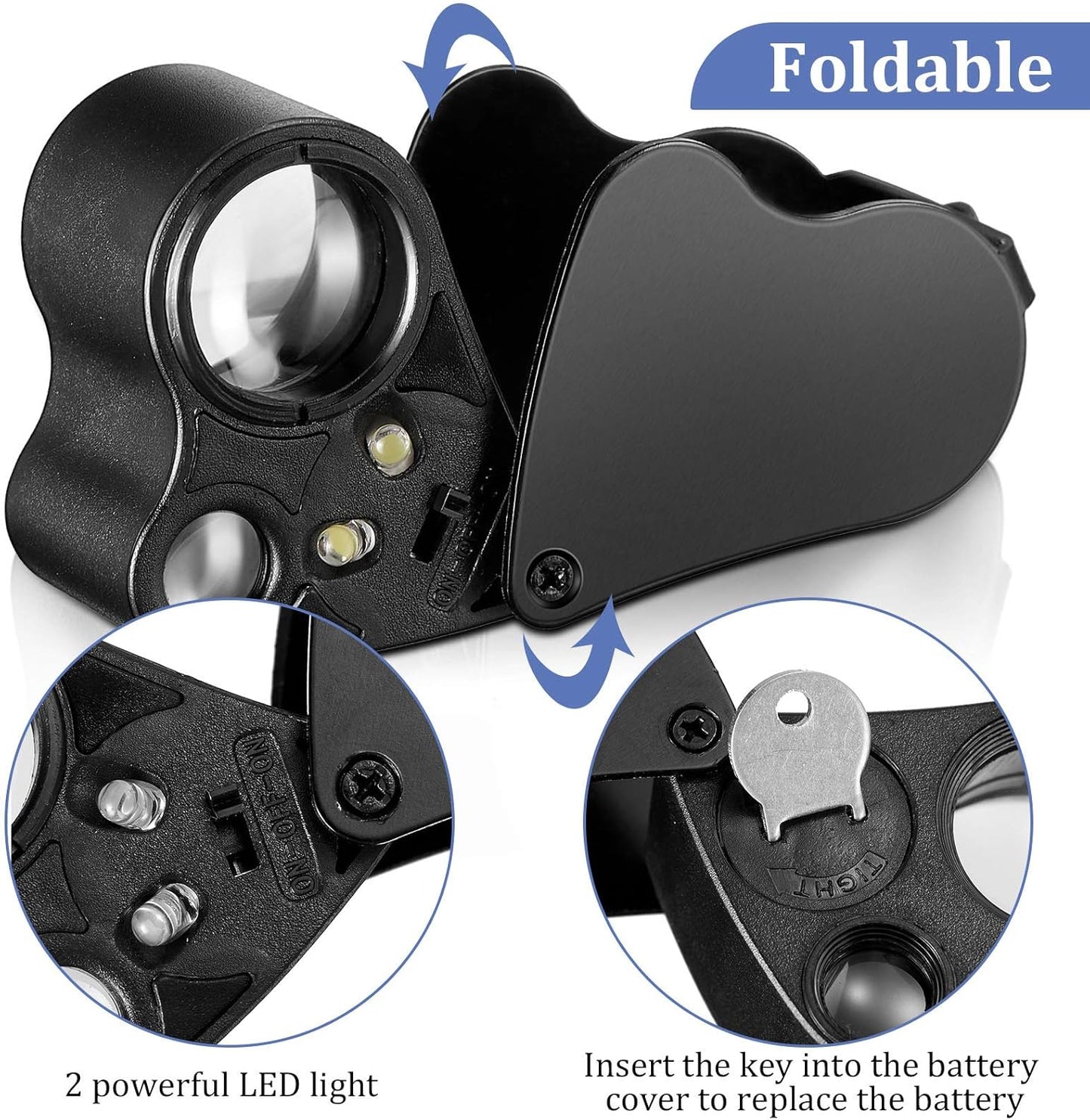 LED Jewelry Loupe 30x 60x Magnifying Glass with Light