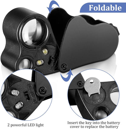 LED Jewelry Loupe 30x 60x Magnifying Glass with Light