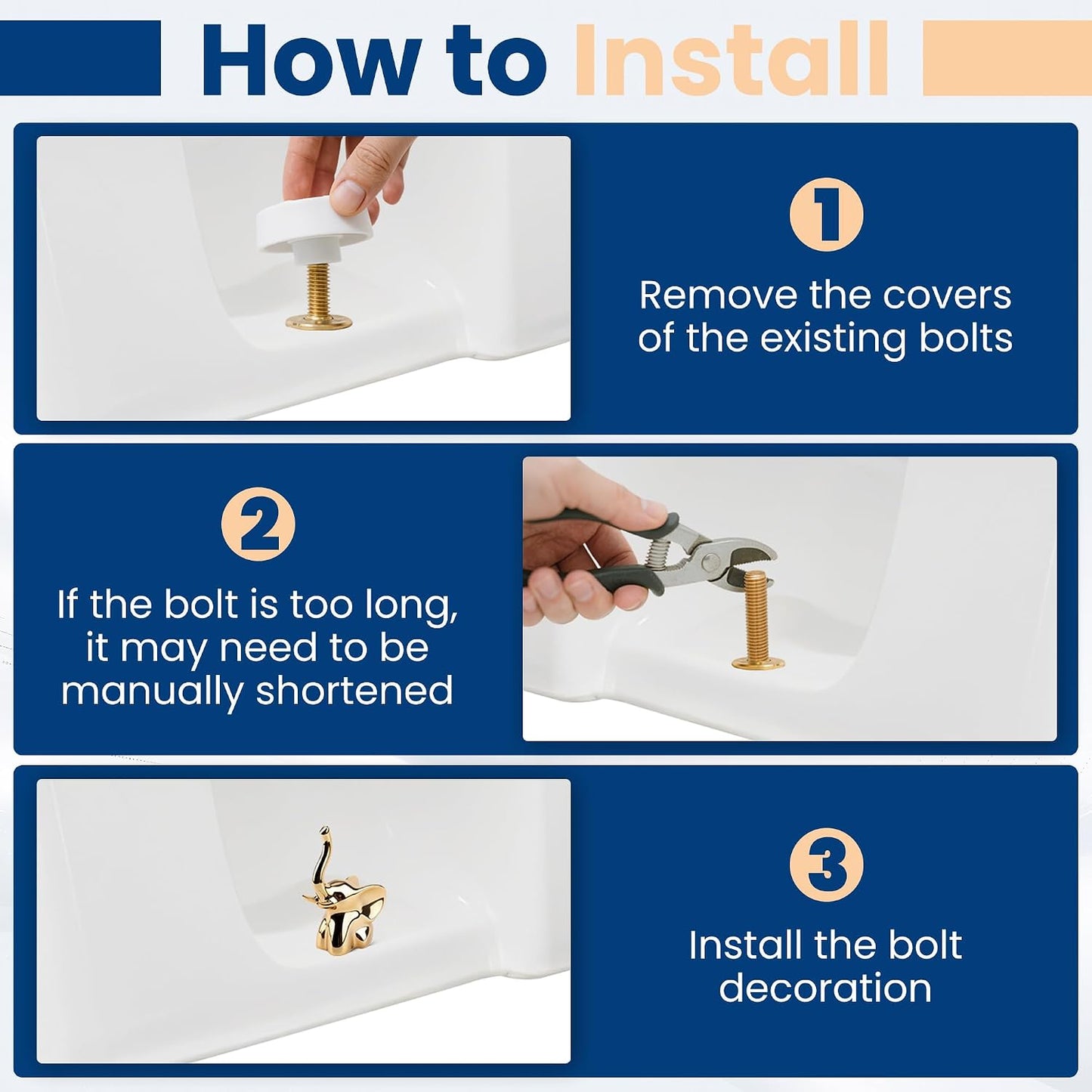 2Pcs Gold Elephant Toilet Bolt Covers
