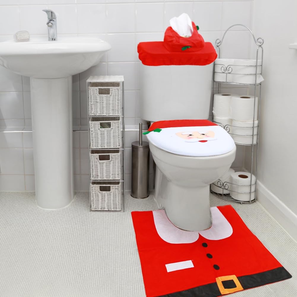 3 Pieces Christmas Toilet Seat Cover Set