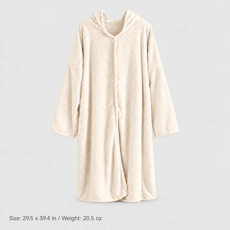 Women's Thickened Long-Sleeve Hooded Fleece Bathrobe (One Size)