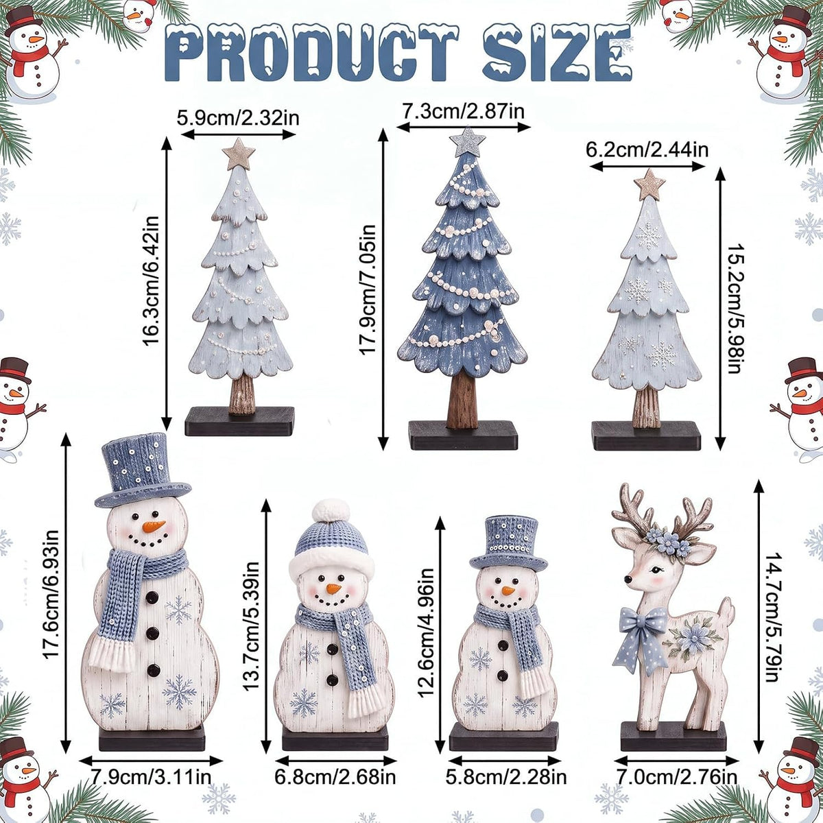 7 Pcs Christmas Table Decor Wooden Snowman Tree Deer Decor