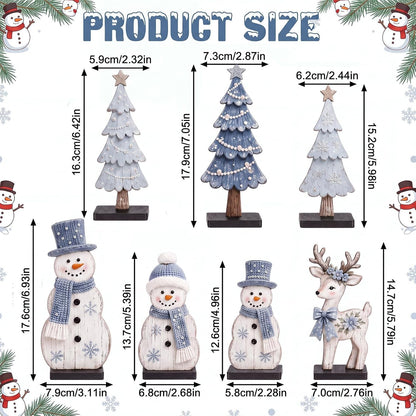 7 Pcs Christmas Table Decor Wooden Snowman Tree Deer Decor