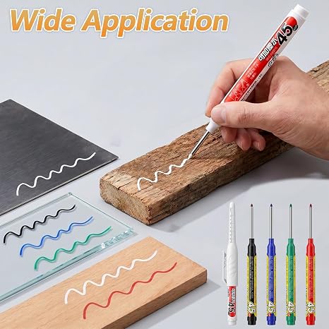 Refillable Water-Resistant Construction Marker, Heavy-Duty Carpenter Pen for Woodworking & Plumbing