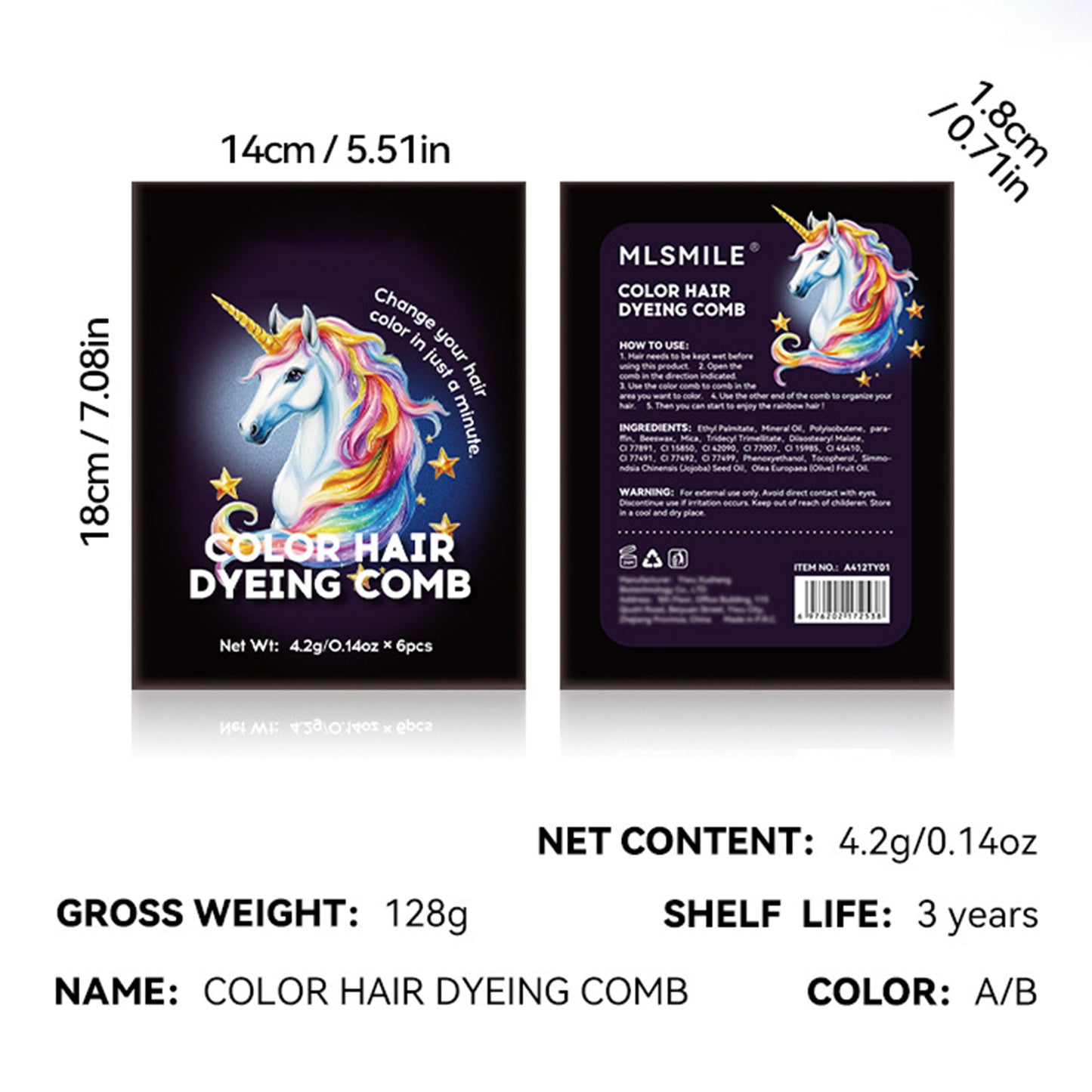 Festive Fun Hair Chalk Combs,Hair Color Comb Temporary 6 Color