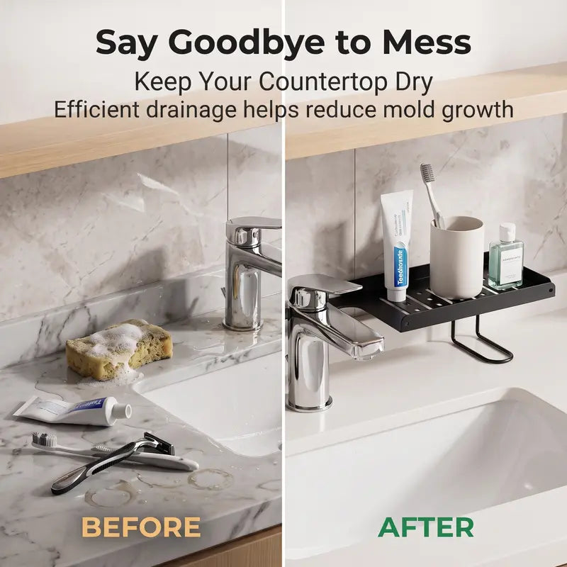 Steel Foldable Shelf Organizer for Homeowners - No-Drilling Over-Faucet Caddy with Adjustable Legs