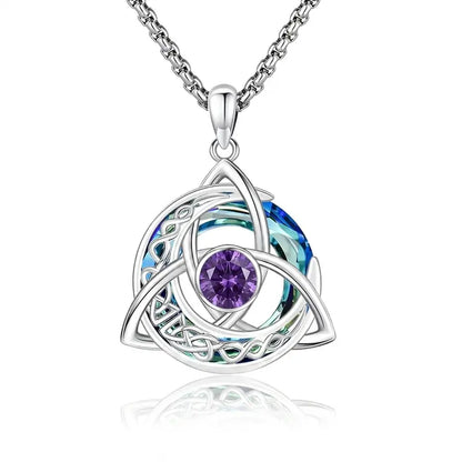 Women's Celtic Birthstone Necklace - Trinity Knot-Triquetra Crescent Moon Pendant