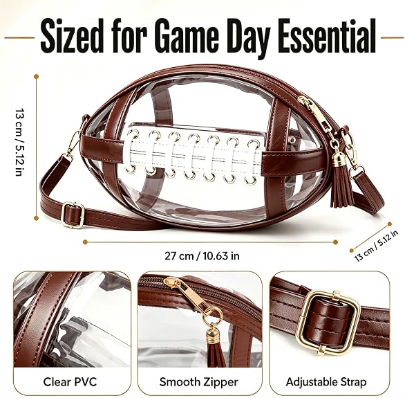 Clear Football-Shaped Crossbody Bag – Stylish Transparent Shoulder Purse