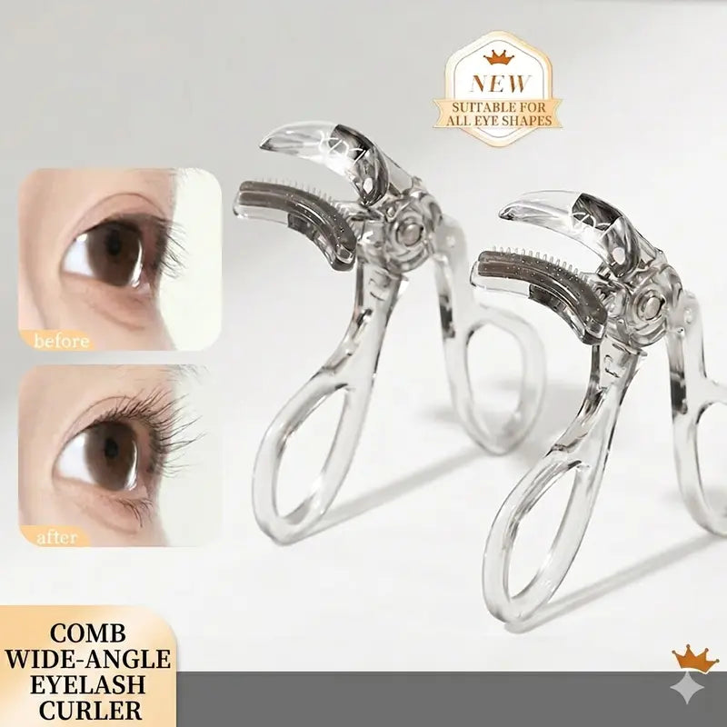 Wide-angle eyelash curler with comb