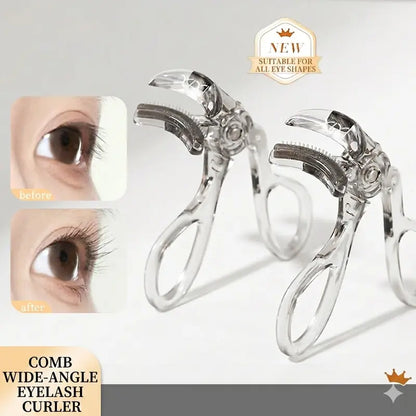 Wide-angle eyelash curler with comb