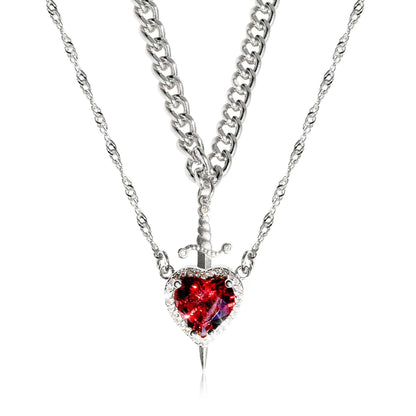 Matching Sword Through Heart Necklace Set for Couples