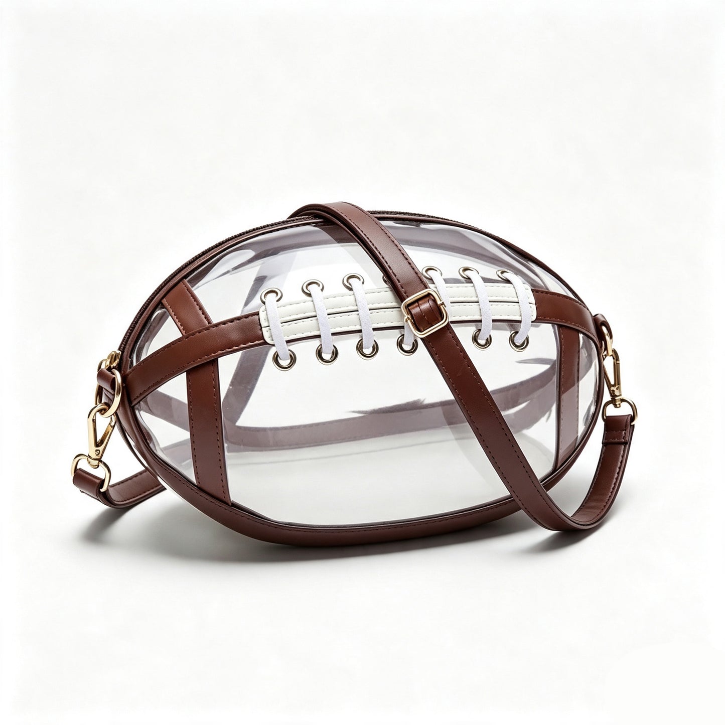 Clear Football-Shaped Crossbody Bag – Stylish Transparent Shoulder Purse