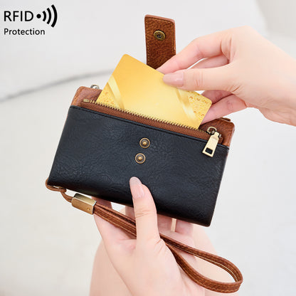 Women RFID Blocking Soft Leather Tri-fold Large Capacity Compact Card Holder with Zipper Coin Pocket 2 ID Window