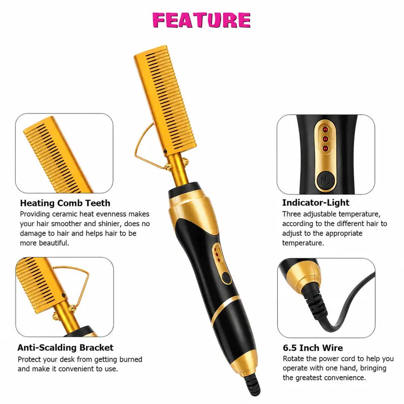 Electric Hot Comb for Black Hair, Wigs & Beard