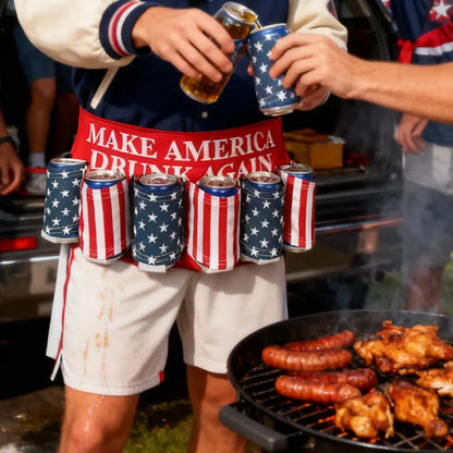 Patriotic USA Flag 6 Pack Can Holder Drink Belt, Classic Drinkware, Adjustable Holster for Men