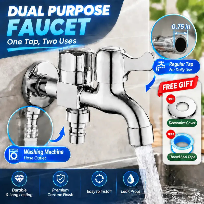Dual Outlet Dual Control Tap, 1 to 2 Water Splitter Adapter