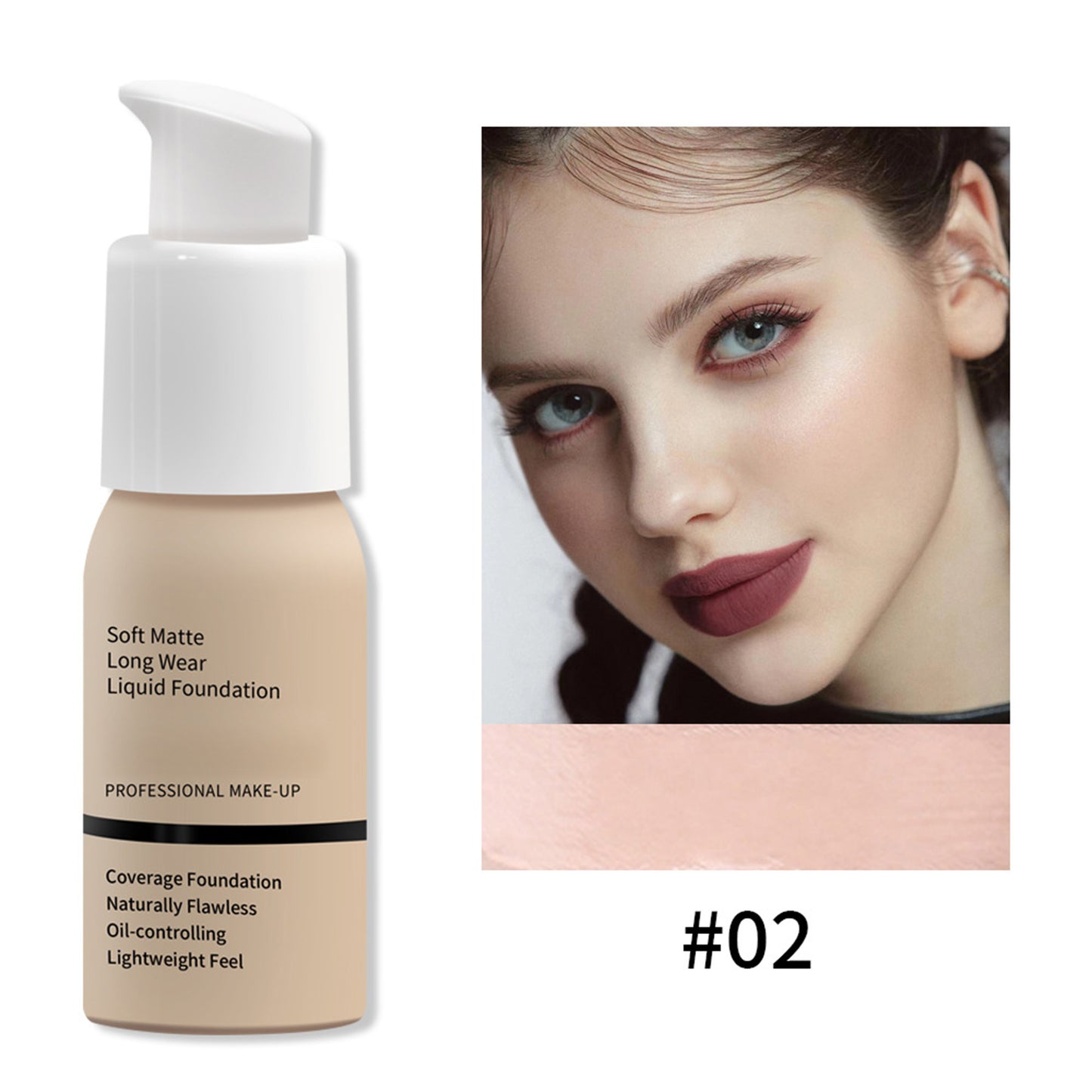 Waterproof Long-Lasting Oil-Control Soft Matte Liquid Foundation, 30ml